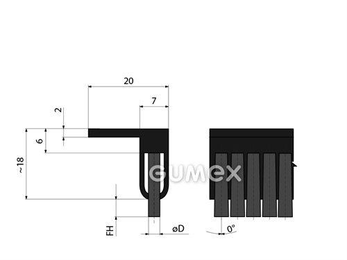Profil mit Bürste 3003, 22x20mm, Bürste 4mm, Durchmesser 0,15mm, Neigung 0°,Länge 1000mm, PVC/PA6, 